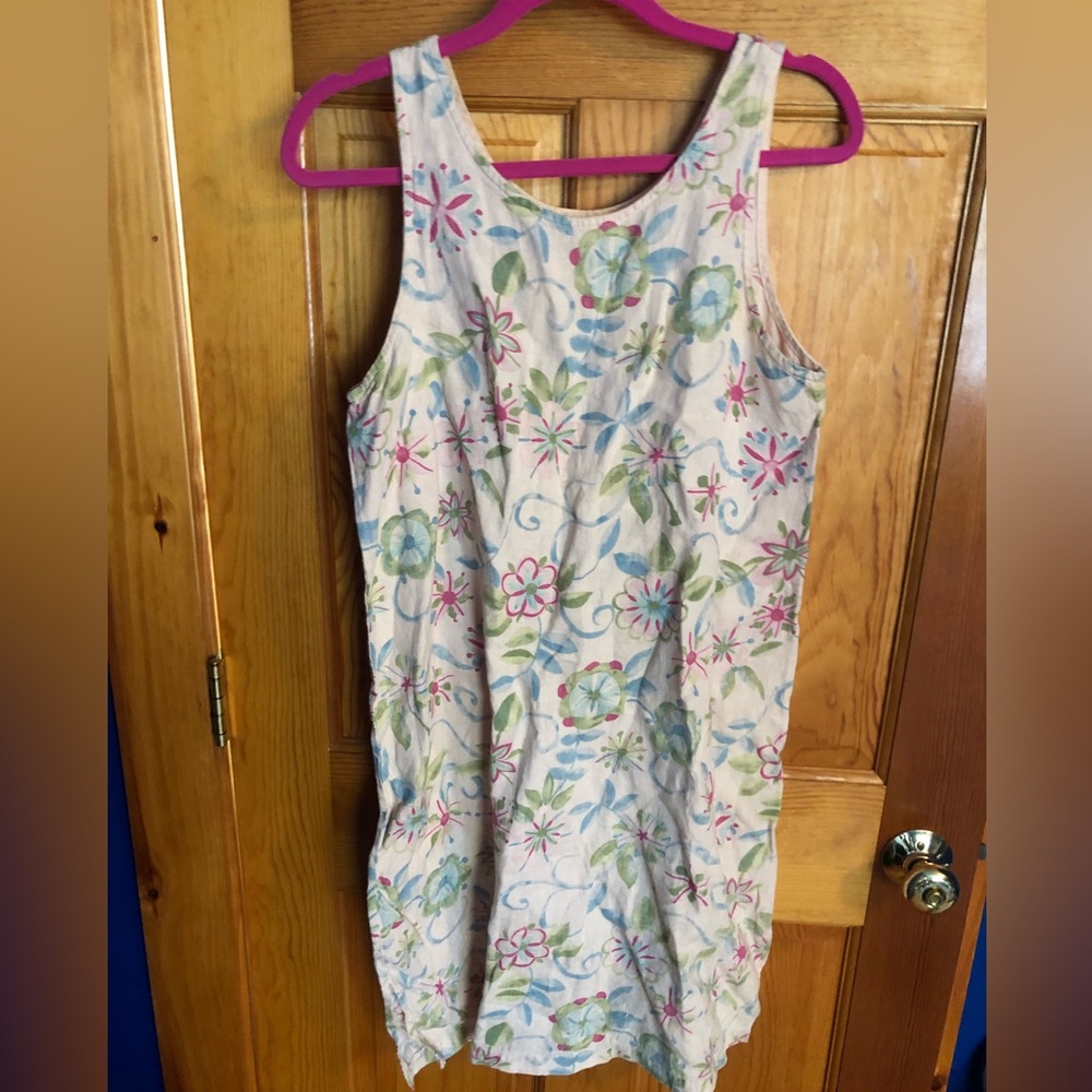 Vintage Christy Allen Floral 100% Linen dress, size small